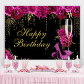 Heiß Rosa Blumen Gold Funkeln Glücklich Geburtstag Hintergrund